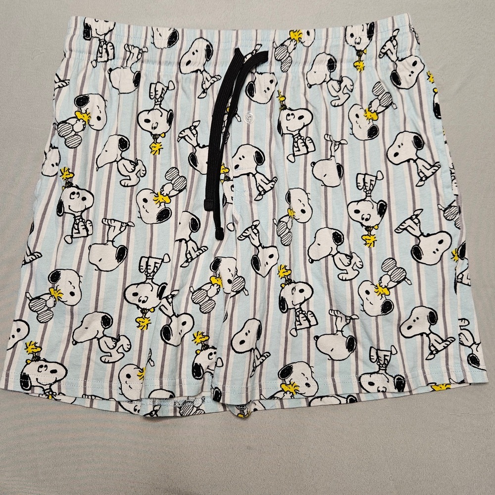 Peanuts Snoopy Pajama Shorts Mens Small Blue Striped Cotton Lounge Woodstock PJ